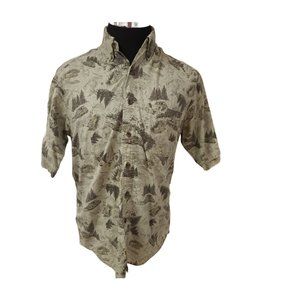 Woolrich Original Outdoors Mens Medium Greenish Grey Canyon Tree Cars Shirt